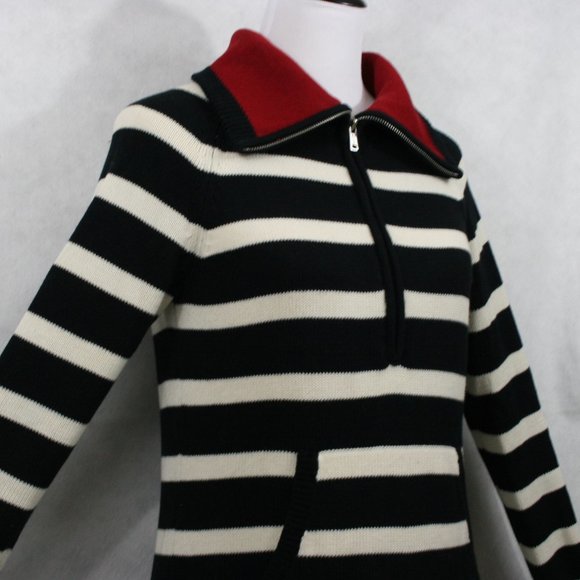 LRL Lauren Jeans Co. Sweaters - LRL Lauren Jeans Co. B&W Stripe Cotton 1/4 Zip Turtleneck Sweater SZ M EUC